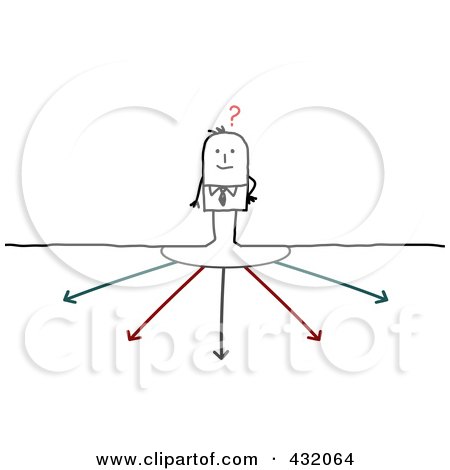 Royalty-Free (RF) Clipart Illustration of a Stick Businessman Confused As To Which Path To Take by NL shop