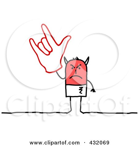 Royalty-Free (RF) Clipart Illustration of a Devil Stick Man Holding Up A Hand Gesture by NL shop