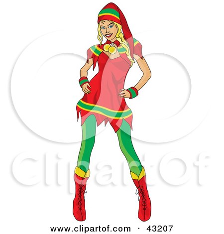 Clipart Illustration of a Sexy Blond Woman In A Red, Yellow And Green Costume by Dennis Holmes Designs