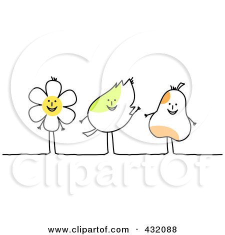 Royalty-Free (RF) Clipart Illustration of a Happy Flower, Leaf And Pear by NL shop