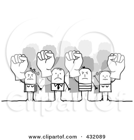 Royalty-Free (RF) Clipart Illustration of Mad Stick People Holding Up Fists by NL shop