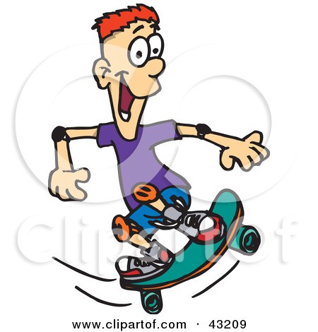 Clipart Illustration of a Red Haired Boy With Knee Pads, Skateboarding by Dennis Holmes Designs