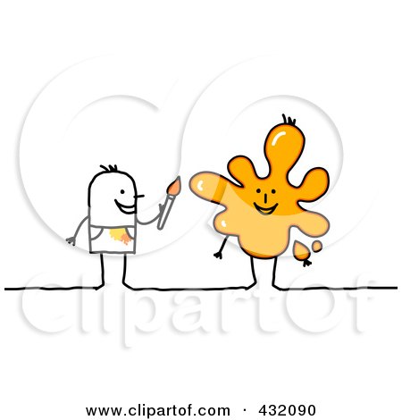 Royalty-Free (RF) Clipart Illustration of a Stick Man Artist Painting A Splatter by NL shop