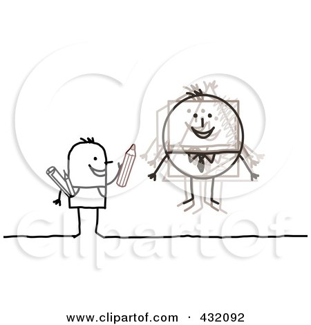 Royalty-Free (RF) Clipart Illustration of a Stick Artist Man Drawing A Round Man by NL shop