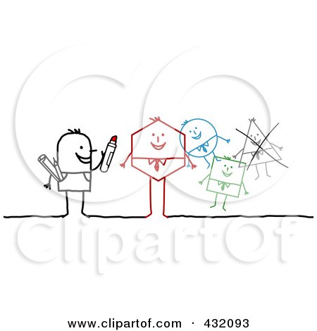 Royalty-Free (RF) Clipart Illustration of a Stick Artist Man Drawing Different Shaped Men by NL shop