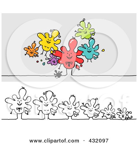 Royalty-Free (RF) Clipart Illustration of a Digital Collage Of A Happy Splatter Family Falling And In A Row by NL shop