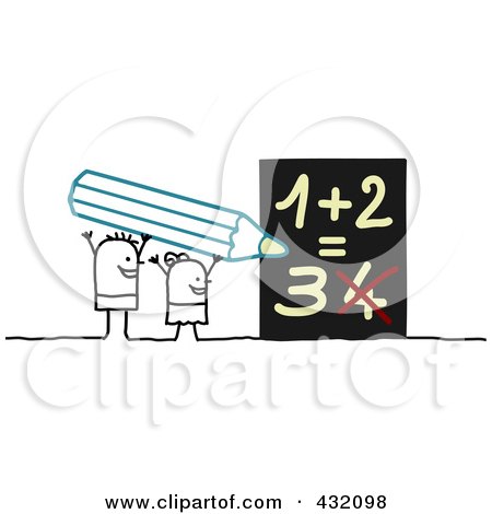 Royalty-Free (RF) Clipart Illustration of a Stick Boy And Girl Holding A Pencil And Solving A Math Problem by NL shop