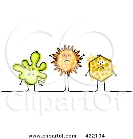 Royalty-Free (RF) Clipart Illustration of Three Sick Splatter, Sun And Hexagon Shapes With Spots by NL shop