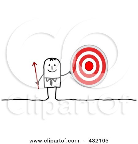 Royalty-Free (RF) Clipart Illustration of a Stick Businessman Holding An Arrow And Target by NL shop