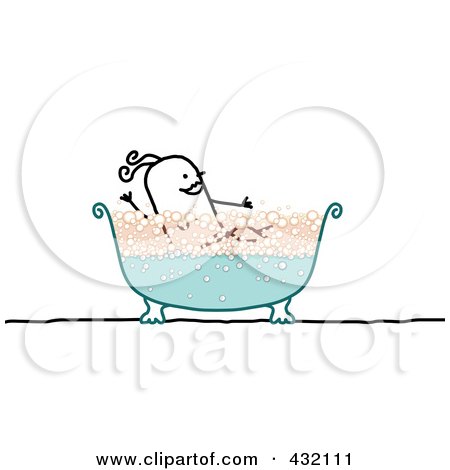 Royalty-Free (RF) Clipart Illustration of a Happy Stick Woman Taking A Bubble Bath In A Clawfoot Tub by NL shop