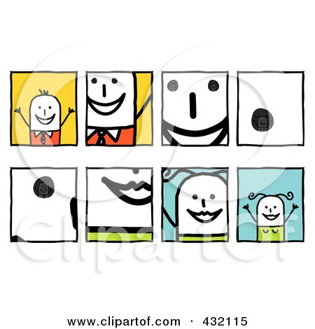 Royalty-Free (RF) Clipart Illustration of a Digital Collage Of Pieces Of A Happy Stick Businessman And Woman by NL shop