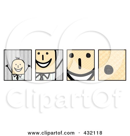 Royalty-Free (RF) Clipart Illustration of a Digital Collage Of Pieces Of A Happy Stick Businsesman by NL shop