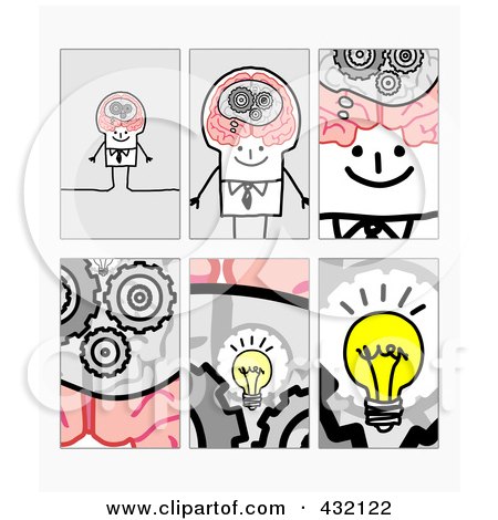 Royalty-Free (RF) Clipart Illustration of a Digital Collage Of Pieces Of A Stick Businessman's Brain - 2 by NL shop
