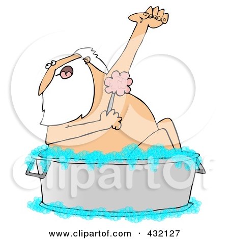 Royalty-Free (RF) Clipart Illustration of Santa Using A Sponge While Bathing In A Metal Tub by djart