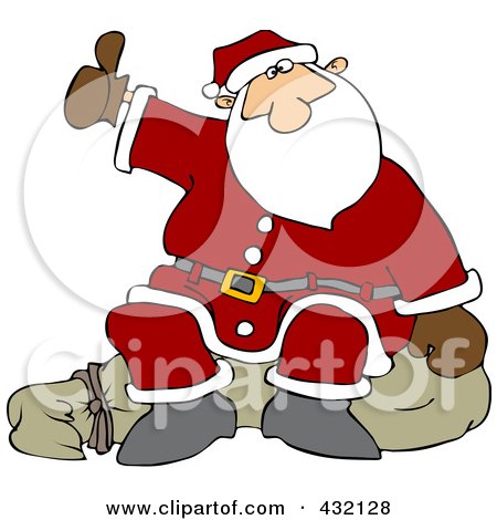 Royalty-Free (RF) Clipart Illustration of Santa Sitting On His Sack And Hitchhiking by djart