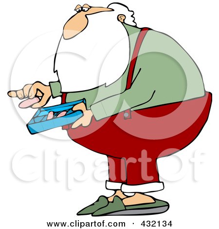 Royalty-Free (RF) Clipart Illustration of Santa Taking His Medication Out Of A Pill Organizer by djart