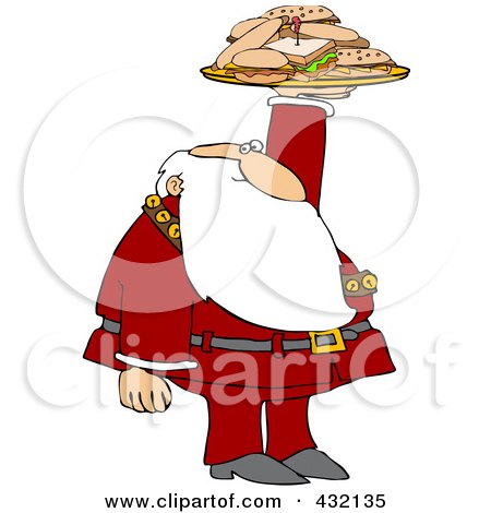 Royalty-Free (RF) Clipart Illustration of Santa Holding Up A Lunch Tray With Sandwiches by djart