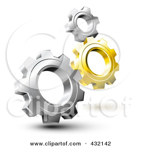 Royalty-Free (RF) Clipart Illustration of 3d Gold And Silver Gears by Oligo