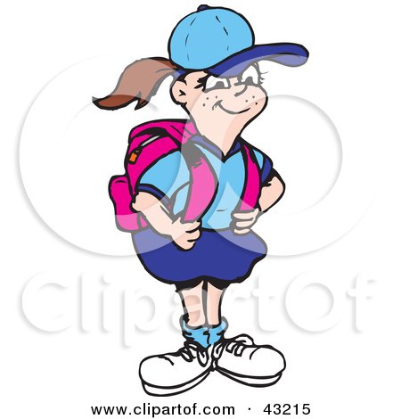 Clipart Illustration of a Proud School Girl With A Pink Backpack by Dennis Holmes Designs