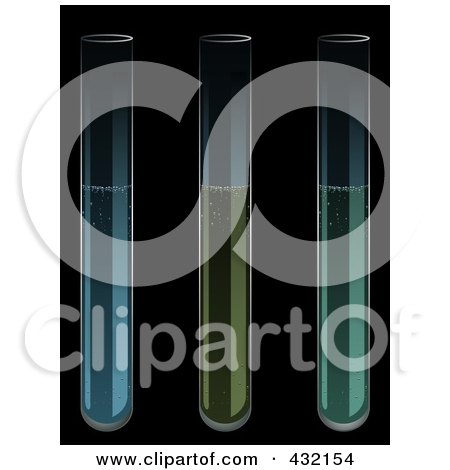 Royalty-Free (RF) Clipart Illustration of a Trio Of Test Tubes Over Black by elaineitalia