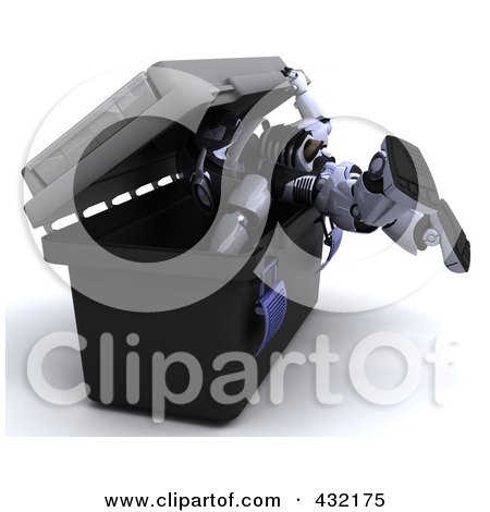 Royalty-Free (RF) Clipart Illustration of a 3d Robot Searching Inside A Tool Box by KJ Pargeter