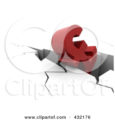 Royalty-Free (RF) Clipart Illustration of a 3d Red Pound Symbol Crashing Into The Ground by KJ Pargeter