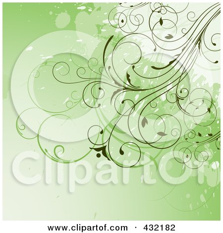 Royalty-Free (RF) Clipart Illustration of a Green Floral Grunge Background With Vines by KJ Pargeter