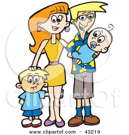 Clipart Illustration of a Happy Family With A Son And A Newborn Baby by Dennis Holmes Designs