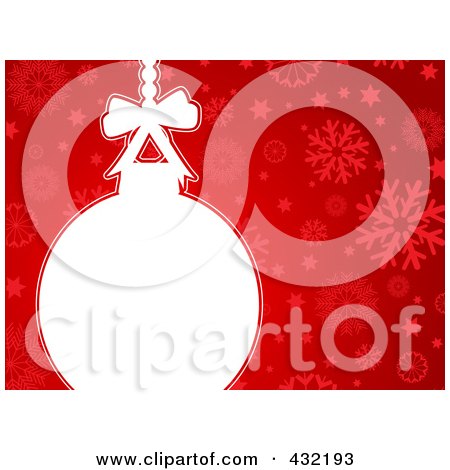 Royalty-Free (RF) Clipart Illustration of a Christmas Bauble Background Of A White Oranment Over Red Snowflakes by KJ Pargeter