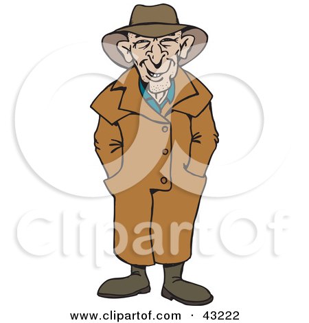 Clipart Illustration of a Happy Man Wearing A Trench Coat by Dennis Holmes Designs