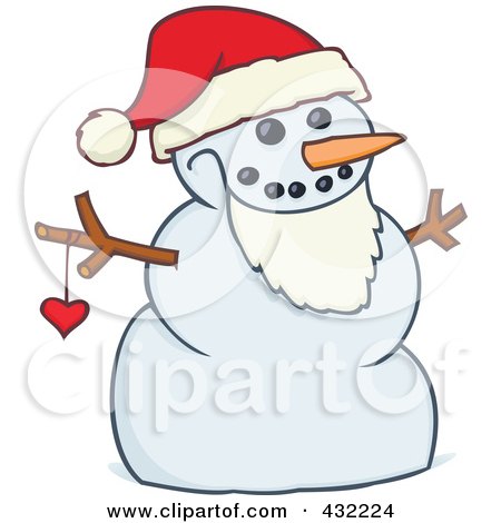 Royalty-Free (RF) Clipart Illustration of a Santa Snowman Wearing A Beard And Santa Hat by gnurf