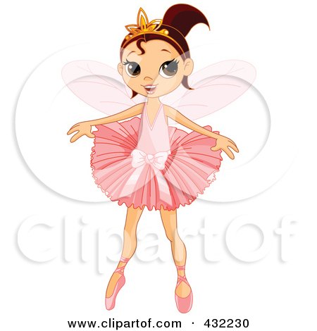 Royalty-Free (RF) Clip Art Illustration of a Pretty Brunette Fairy Ballerina Girl Gracefully Dancing by Pushkin