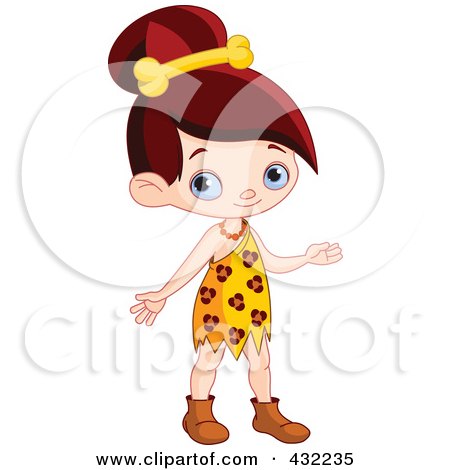 Royalty-Free (RF) Clipart Illustration of a Cute Cave Girl With A Bone In Her Hair by Pushkin