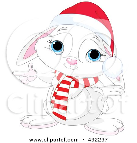 Royalty-Free (RF) Clipart Illustration of a Christmas Bunny Pointing To The Left by Pushkin