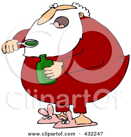 Royalty-Free (RF) Clipart Illustration of Santa Taking A Spoon Full Of Cough Syrup by djart