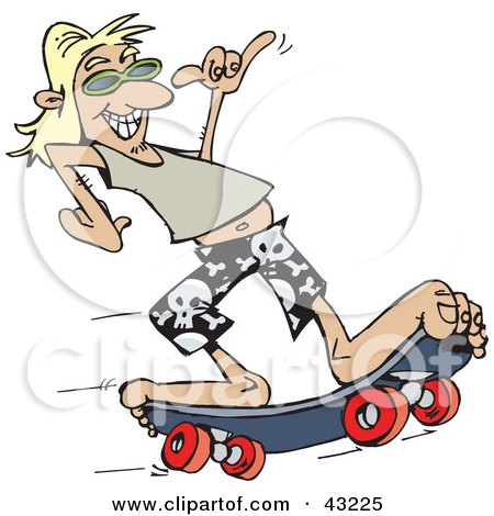 Clipart Illustration of a Cool Skater Dude Riding Barefoot On A Board by Dennis Holmes Designs