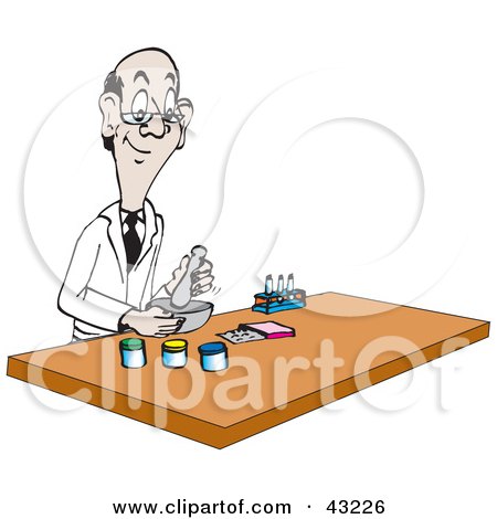 Clipart Illustration of a Chemist Conducting An Experiment by Dennis Holmes Designs