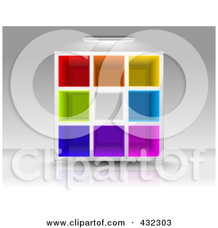 Royalty-Free (RF) Clipart Illustration of a Light Shining Down On Colorful Empty Cubby Shelves by Oligo