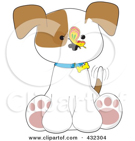 Royalty-Free (RF) Clipart Illustration of a Butterfly Landing On A Puppy's Nose by Maria Bell