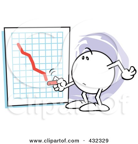 Royalty-Free (RF) Clipart Illustration of a Moodie Character Drawing A Downswing Line On A Graph by Johnny Sajem