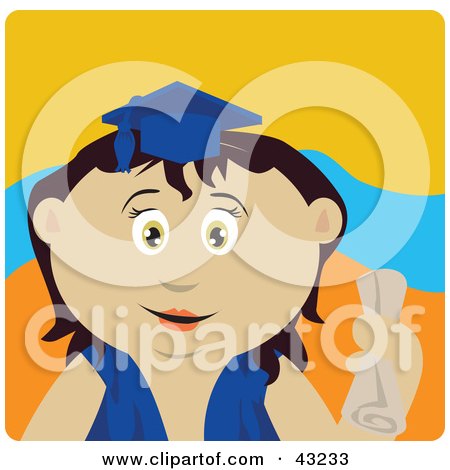 Clipart Illustration of a Mexican Graduating Girl Holding A Diploma by Dennis Holmes Designs
