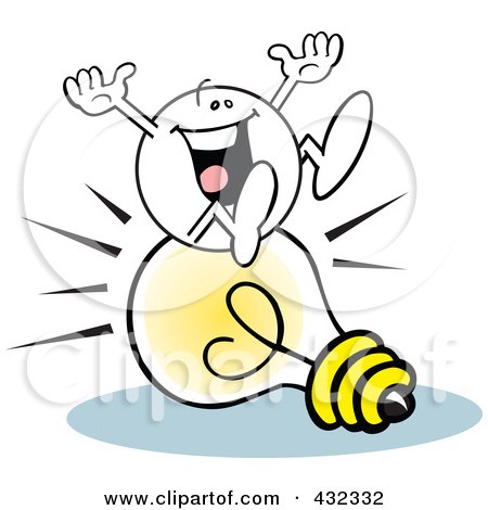 Royalty-Free (RF) Clipart Illustration of a Moodie Character Sitting Happy On An Idea Light Bulb by Johnny Sajem