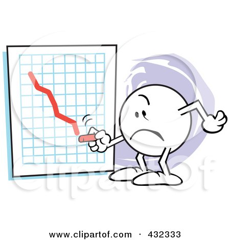 Royalty-Free (RF) Clipart Illustration of a Moodie Character Drawing A Red Line To Bankruptcy On A Graph by Johnny Sajem