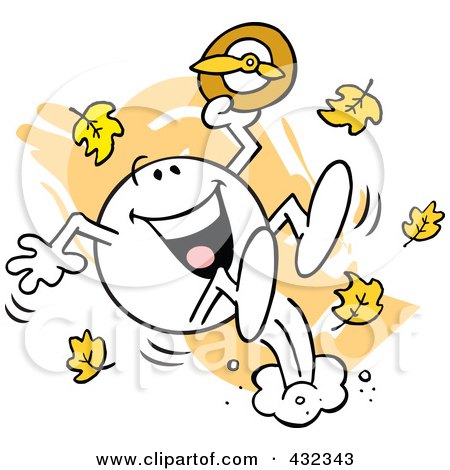 Royalty-Free (RF) Clipart Illustration of a Moodie Character Holding A Clock And Falling Back Over Leaves by Johnny Sajem