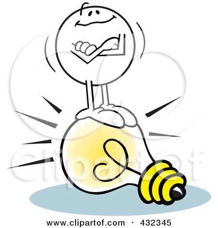 Royalty-Free (RF) Clipart Illustration of a Moodie Character Standing Confidently On An Idea Light Bulb by Johnny Sajem