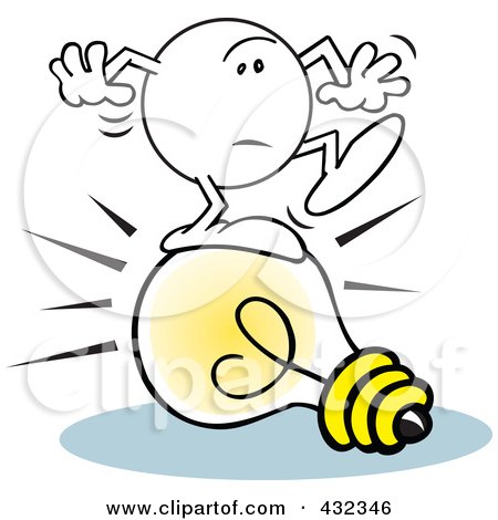 Royalty-Free (RF) Clipart Illustration of a Moodie Character Standing Uncertainly On An Idea Light Bulb by Johnny Sajem