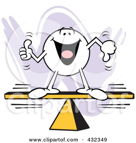 Royalty-Free (RF) Clipart Illustration of a Moodie Character With A Balanced Opinion On A Board by Johnny Sajem