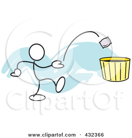 Royalty-Free (RF) Clipart Illustration of a Stickler Man Tossing A Bag Into A Basket - 4 by Johnny Sajem