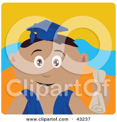 Clipart Illustration of a Latin American Graduating Boy Holding A Diploma by Dennis Holmes Designs