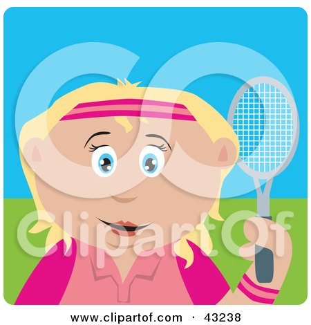 Clipart Illustration of a Blond Caucasian Girl Holding A Tennis Racket by Dennis Holmes Designs